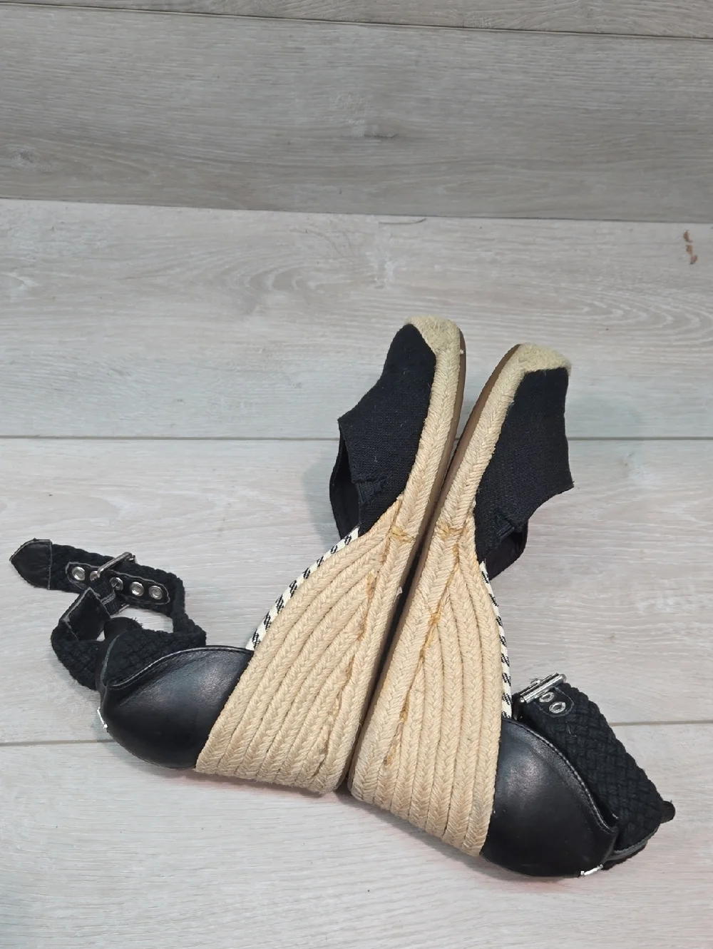 Sperry Women Black Espadrille Wedge Sandals Boho Hobo Shoes Sz 9.5M